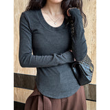 Women T Shirt Slim-Fit Long-Sleeved U-Neck Bottoming Shirt