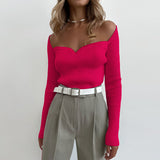 Ladies Leisure Knitwear Long Sleeve Square-Neck Skinny Knit Sweater