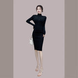 Women Maxi Dress Autumn and Winter Turtleneck Long Sleeve Narrow Knitted Dress