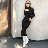 Women Dresses Turtleneck Woolen Hollow Dress Long Dress