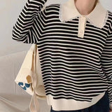 Women Knitwear Autumn and Winter Striped Lapel Knitwear Sweater