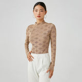 Women Sweater Knitwear Turtleneck Hollow out Diamond Lattice Jumpsuit Women's Autumn Stretch Slim Fit Base Long Sleeve Knitted T-shirt