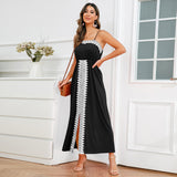 Women Date Dress Lace Slit off-the-Shoulder Tube Top A- line Dress