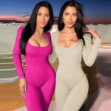 Women Jumpsuit Winter New Sexy Backless Lace up Slim Fit Long Sleeve Jumpsuit