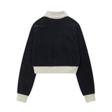 Women Jacket Letter Affixed Cloth Embroidered Short Coat Autumn Leisure Lapel Color Matching Zipper Cardigan Jacket