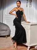 Women's Evening Gown Sexy Backless Sequins Dress Strap Evening Dress