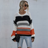 Women Knitted Sweater Striped Knitted Sweater Women's Loose Long Sleeve Autumn