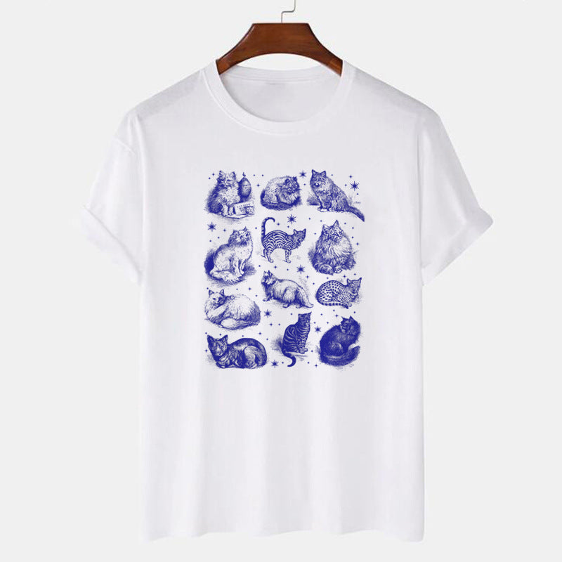 Cats Stars Printed T Shirt Letter Funny Quetes Printing