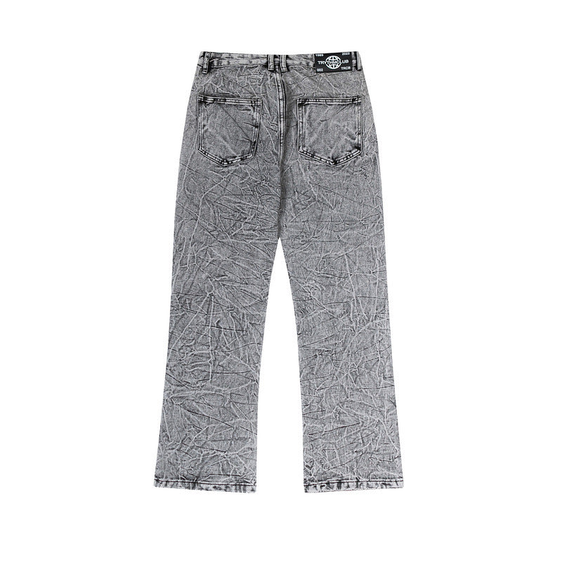 Men Jeans Retro Washed Distressed Tie-Dye Casual Jeans