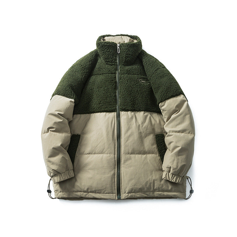Unisex Winter Cotton Coat Lambswool down Jacket Retro Loose down Jacket