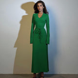 Women Dresses Winter V-neck Slim-Fit Long Sleeve Dress