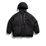 Unisex Winter Cotton Coat Pocket Decorative Hooded Cotton-Padded Coat Vintage Loose and Warm Cotton-Padded Coat