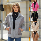 Women Trench Coat Autumn and Winter Long Sleeve Cardigan Zipper Plush Stitching Women's Coat