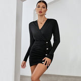 Women Dress V-neck Sexy Long Sleeve Narrow Skirt Dress