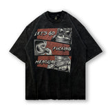 Men T Shirt Retro Abstract Print Worn Looking Washed-out Short Sleeve T-shirt
