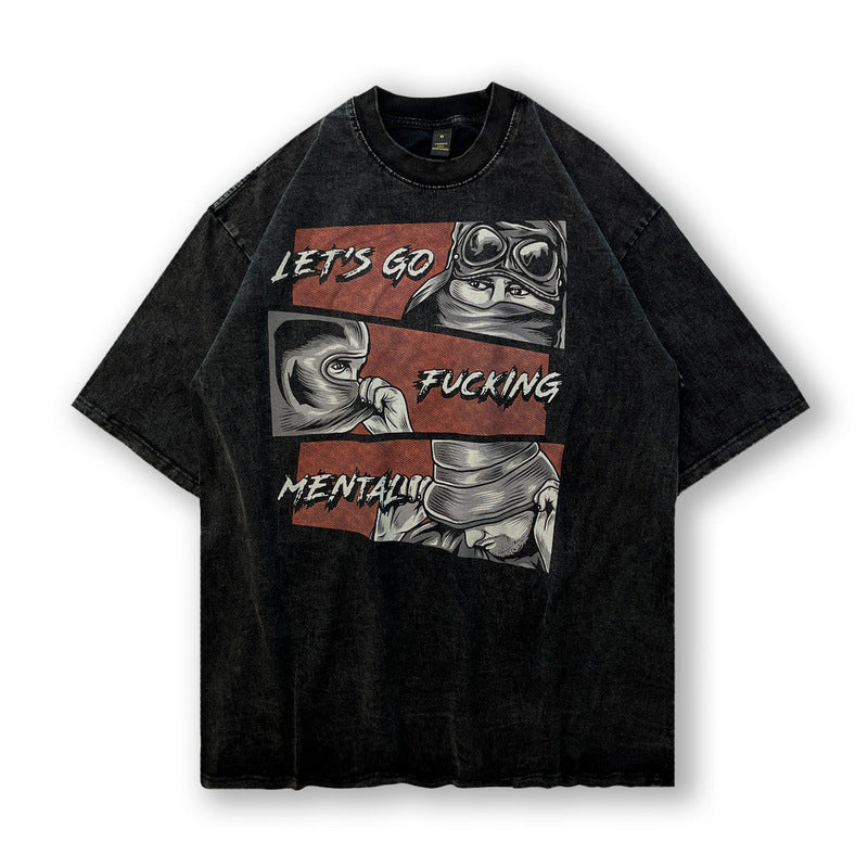 Men T Shirt Hip Hop Cartoon Printed Short Sleeve T-shirt