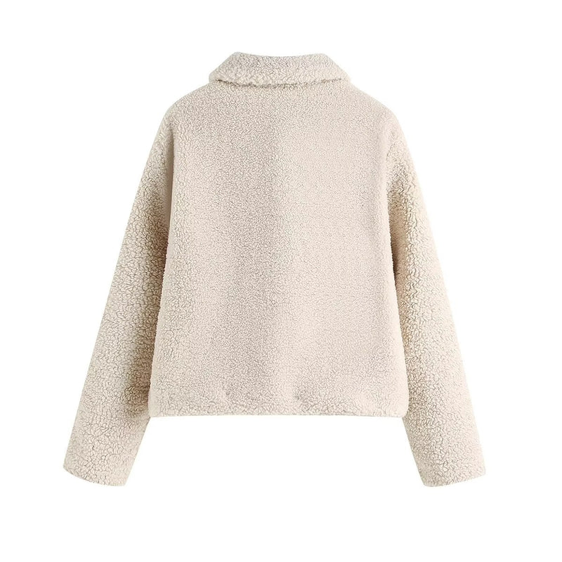 Women Jacket Autumn and Winter Leisure Fleece Short Jacket Lapel Furry Coat