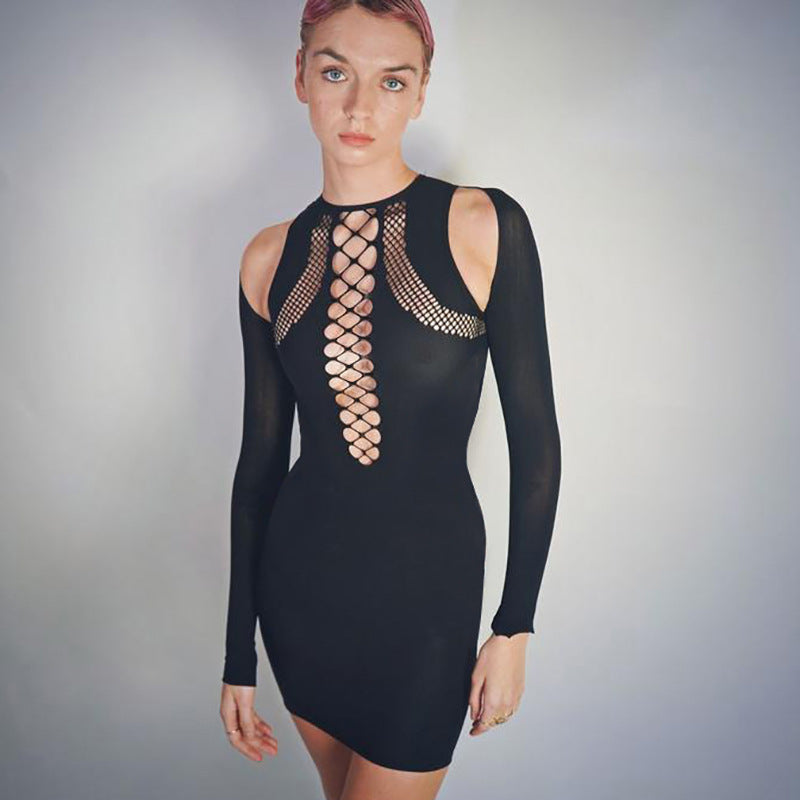 Women Dresses Spring Hollow out Shoulder-Baring Long Sleeve Dress