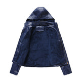 Red Leather Jacket Fall Winter Hooded Leather Women's Detachable Hat Long-Sleeve Zipper Fleece-Lined Wallet