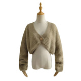 Women Sweater Knitwear Loose Sexy Long Sleeve Knitwear Casual Autumn Sweater Short Furry Coat