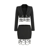 Women Dresses Sexy Cutout Diamond Sheath Skirt Two-Piece Set (Zns0409)
