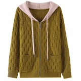 Women Knitwear Fall Winter Hooded Zip Sweater Loose Knitted Cardigan