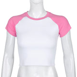Women T-shirt Vintage Thread Raglan Sleeve T-shirt Short Top Short Sleeve Casual