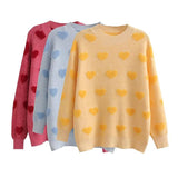 Women Sweater Knitwear Autumn and Winter Love Contrast Color Knitted Top Loose Sweater
