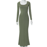 Women Dresses Casual Long Sleeve Slim Fit Camisole Dress (Bla0420)