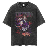 2024Men Vintage Black T Shirt Streetwear Harajuku Anime Print