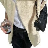 Women Trench Coat Winter Lambskin Vest Coat Loose Casual