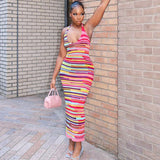 Women Dresses Summer Printed V-neck Backless Dress