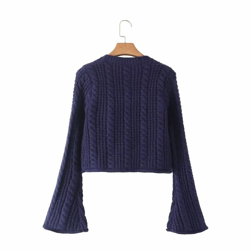 Women Sweater Knitwear Short Autumn and Winter Slim-Fit Flared Sleeves Knitted Coat Cardigan