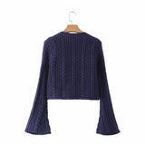 Women Sweater Knitwear Short Autumn and Winter Slim-Fit Flared Sleeves Knitted Coat Cardigan