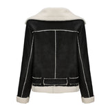 Red Leather Jacket Fall/Winter Suede Fabric Jacket Turn-down Collar Coat