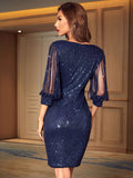 Women's Evening Gown Long Sleeve Sequins Dress Sexy Retro Evening Dress