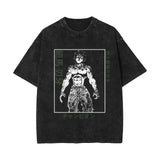 Washed retro cotton t-shirt Baki Hanma anime print washed old short-sleeved t-shirt