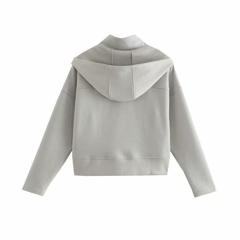 Women Jacket Stand Collar Hooded Sweater Sports Fitness Casual Zip Coat