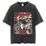 2024Berserk Print T Shirt Men Vintage Washed T-Shirt Anime