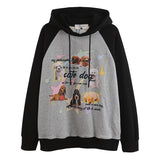 Men Hoodie Fall/Winter Cat Printing Stitching Contrast Color Hooded Sweatshirt