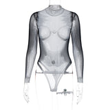 Women Jumpsuit Autumn Sexy Slim Mesh Long Sleeve Jumpsuit