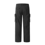 Men Sweatpants Straight-Leg Overalls Pleated Knee Pocket Casual Trousers