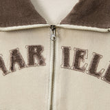 Women Jacket Letter Affixed Cloth Embroidered Short Coat Autumn Leisure Lapel Color Matching Zipper Cardigan Jacket