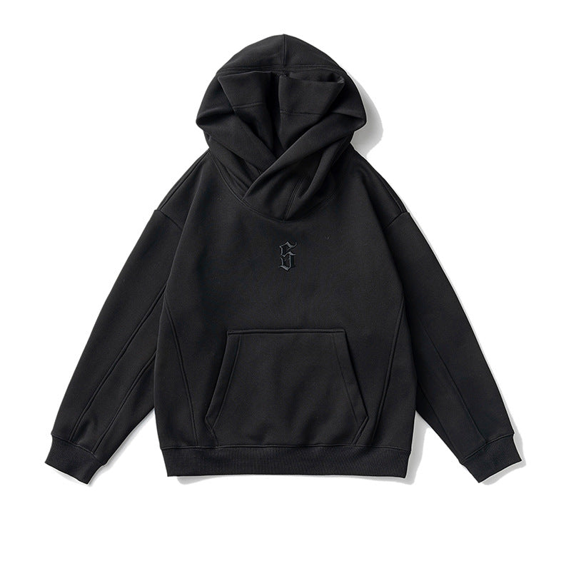 Unisex Winter Cotton Coat Letter Embroidered Hoodie Vintage Loose High Collar Top