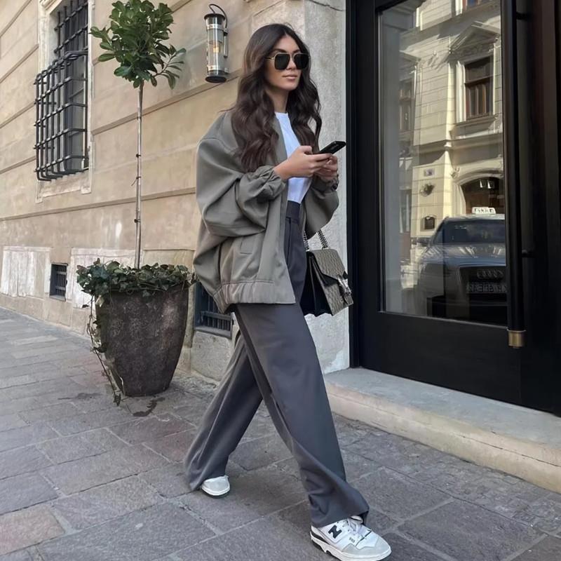 Women Jacket Autumn Loose Zip Cardigan Long Sleeve Jacket Coat