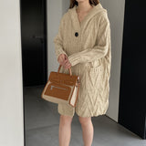 Women Cardigan Sweater Autumn Sweater Coat Hooded Long Sleeve Loose Button Sweater W2368