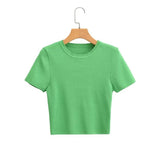 Women Sweater Knitwear Short Ice Silk Knitted Short Sleeve T-shirt