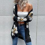 Women Knitted Sweater Autumn and Winter Flower Long Sleeve Sweater Cardigan Mid-Length