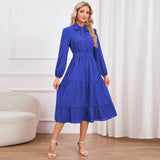 Women Date Dress Stand-up Collar Bowknot Dress Autumn and Winter