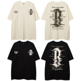 Men T Shirt Retro Alphabet Graffiti Printing Short Sleeve T-shirt